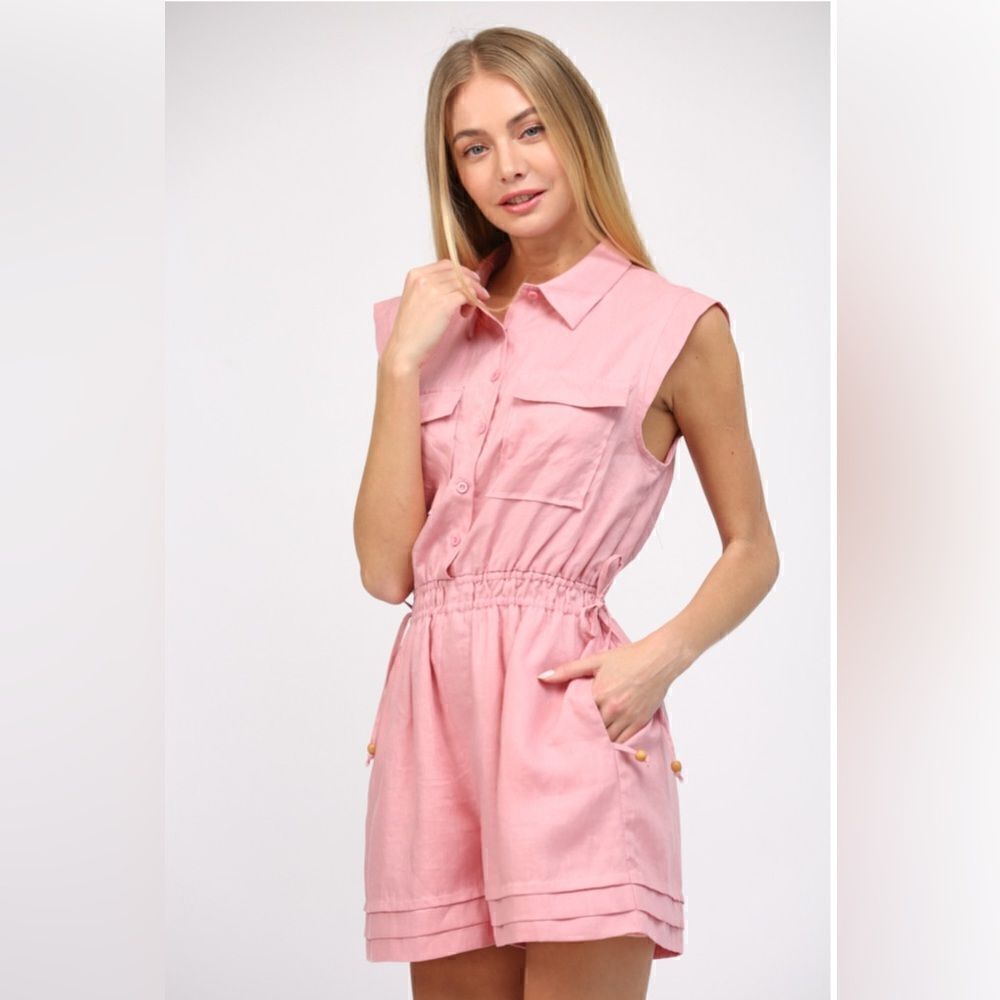 004. PINK LINEN ROMPER - Picture 4 of 9